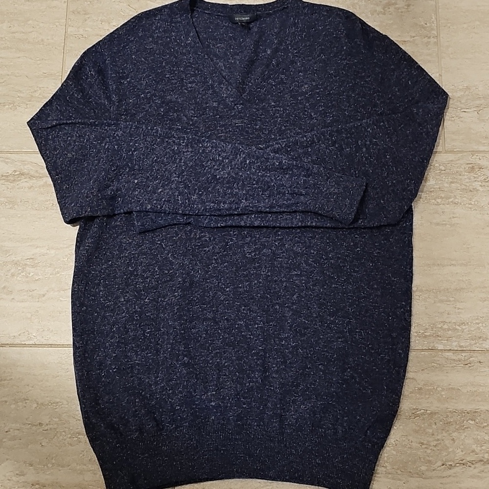 V-Neck Sweater in Blue and White with Knit Texture